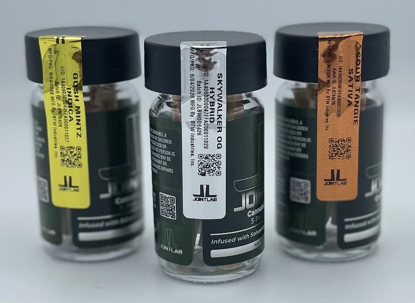 JointLab Sparkle jars showing side labels and compliance stickers